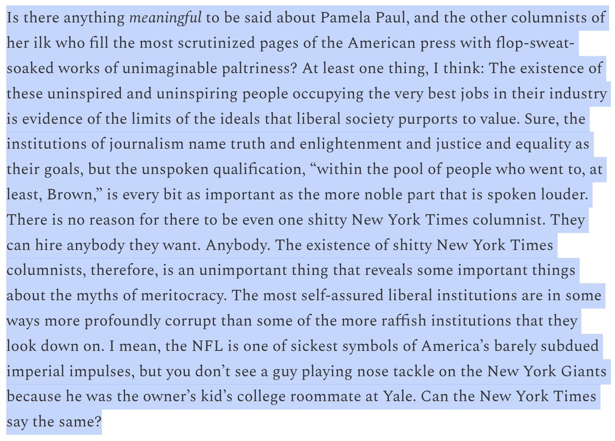 Serious point, and nothing personal. 'Columnists and Their Lives of Quiet Desperation: On Pamela Paul, and similar.' hamiltonnolan.com/?utm_source=na…