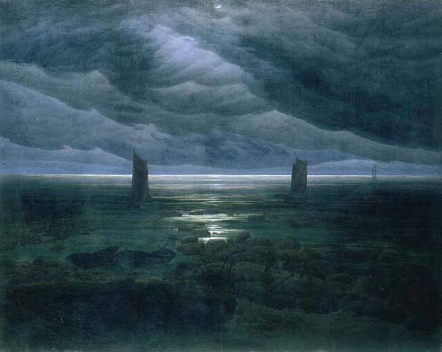 #arts #artlovers #ArteYArt #painting #donneinarte #music Caspar David Friedrich - Seashore by moonlight 1835