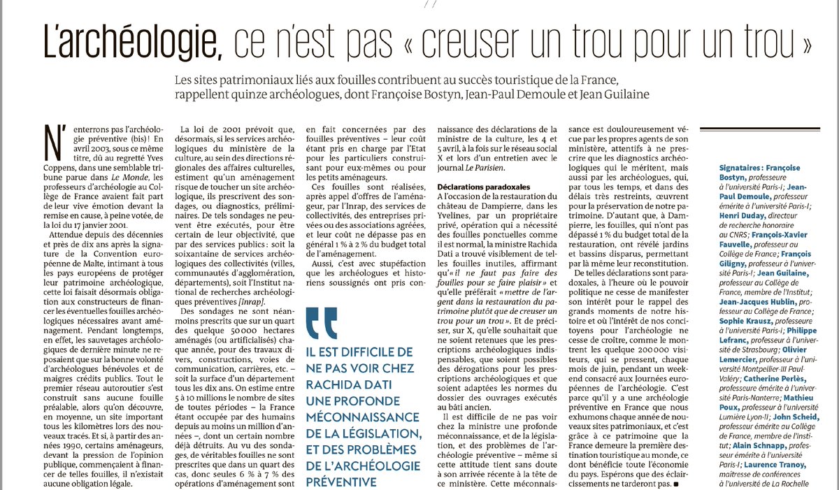 Archéologie en danger : le texte complet de la tribune parue dans Le Monde aujourd'hui 13 avril 2024 lemonde.fr/idees/article/… @JPDemoule @MatthieuPoux @UmrTrajectoires @SorbonneParis1