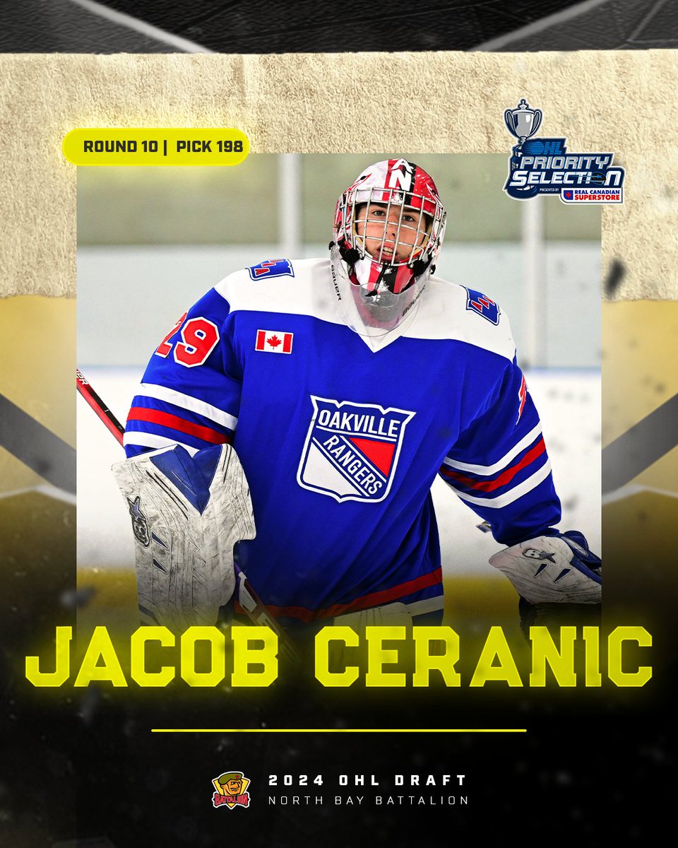 With the 198th pick in the 2024 #OHLDraft, the North Bay Battalion select Jacob Ceranic.

#GoTroopsGo