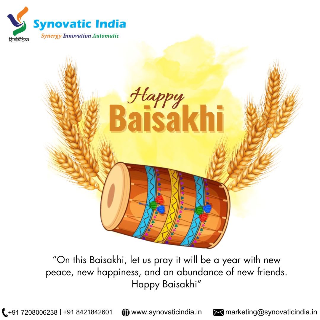 Wishing you a harvest of joy, love, and laughter. 
Happy Baisakhi! 🌾
#Baisakhi #Baisakhi2024 #Fesiveseason #Harvestfestival #SynovaticIndia #Synergy #Innovation #Automatic #HappyBaisakhi2024