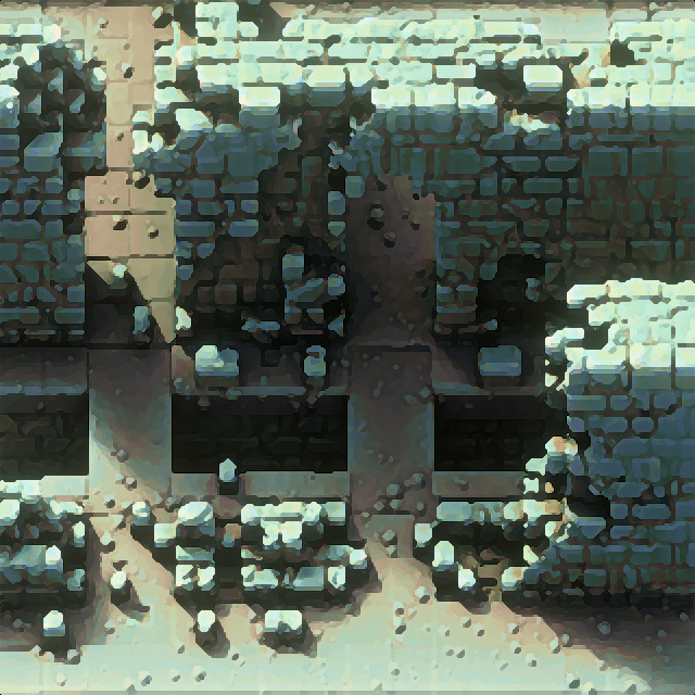 Mirko_Salm's tweet photo. @rightstickdev Screen space geometry processing using a voxel model as the base (basically what Rain World did just top-down). All the brick and tiling patterns (and the pebbles) are procedurally generated. https://t.co/Xgp3TIYNut