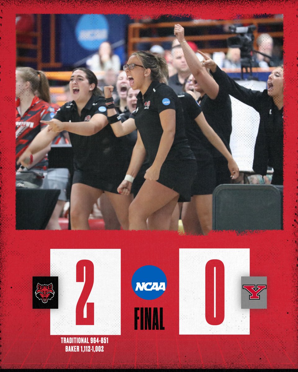 NCAA Women's Bowling Championship: Arkansas State beats Youngstown State 2-0 in a elimination match. Red Wolves advance to the national championship for 2nd straight season, face Jacksonville State tonight 8pm ESPNU / ESPN+. More on @AStateBowling: kait8.com/2024/04/13/ark…