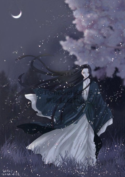 「black hair crescent moon」 illustration images(Latest)