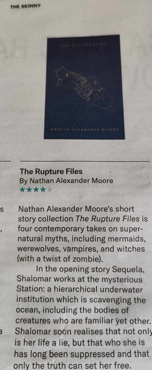 📚💕 If you're out & about you can pick up the latest issue of @theskinnymag where, among the usual excellent articles, interviews, previews, & reviews, you'll find my review of 'The Rupture Files' the superb short story collection by @writing_moor - published by @hajarpress.👇