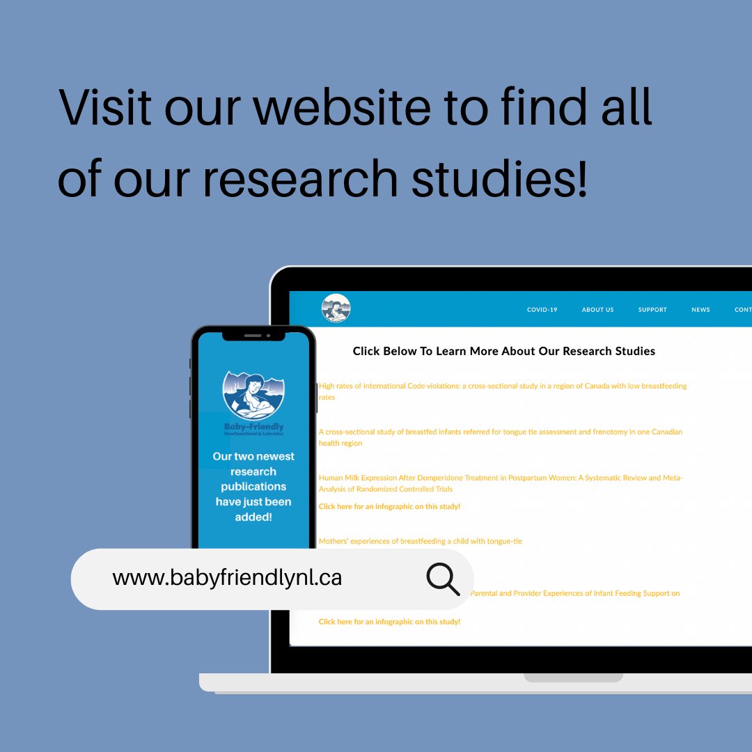 Over the years, different members of the breastfeeding research group have published many compelling and insightful research papers. All of which can be found on our website including our two newest publications! 

Link to our website:

babyfriendlynl.ca/about-us/breas…