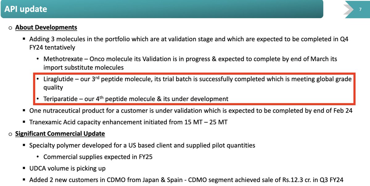 punitbansal14's tweet photo. Peptide Chemistry | Diabetes & Obesity | Osteoporosis

Liraglutide - 3rd peptide molecule, its trial batch is successfully completed which is meeting global grade quality

Teriparatide - 4th peptide molecule & its under development

Ref: Shilpa Medicare Feb'2024