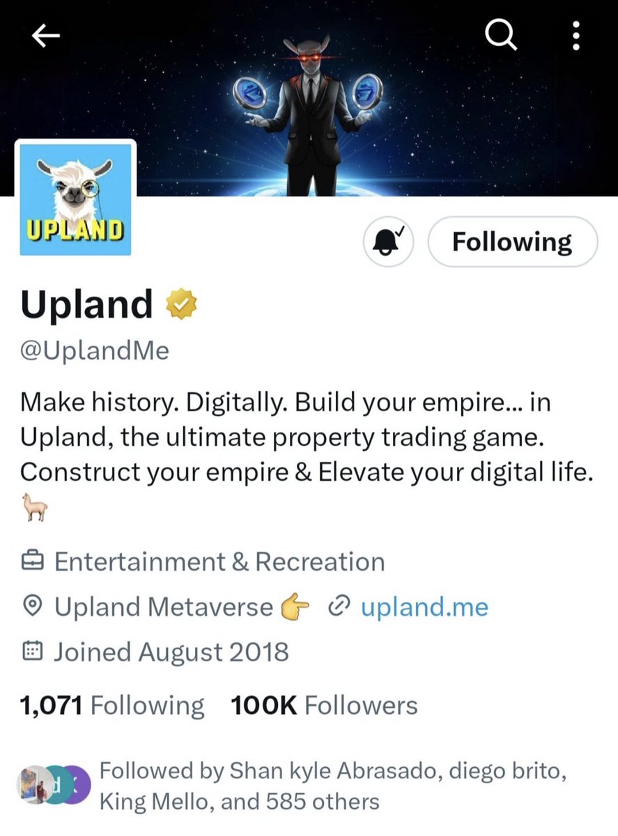 100k! Congrats <a href="/UplandMe/">Upland</a> 📈
#Metaverse #Upland #sparklet #web3 #NFTs #Crypto