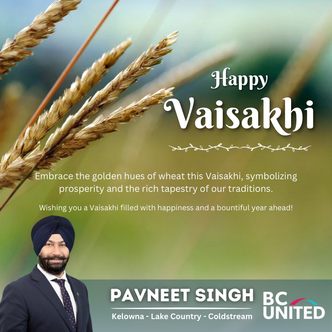 🌟Wishing everyone a joyous and prosperous Vaisakhi from the BC United family!🌾 

May this auspicious occasion bring abundance, happiness, and unity to all celebrating.

Happy Vaisakhi to you and your loved ones! 🙏🧡 

#Vaisakhi #BCUnited #bcpoli #pavneetformla