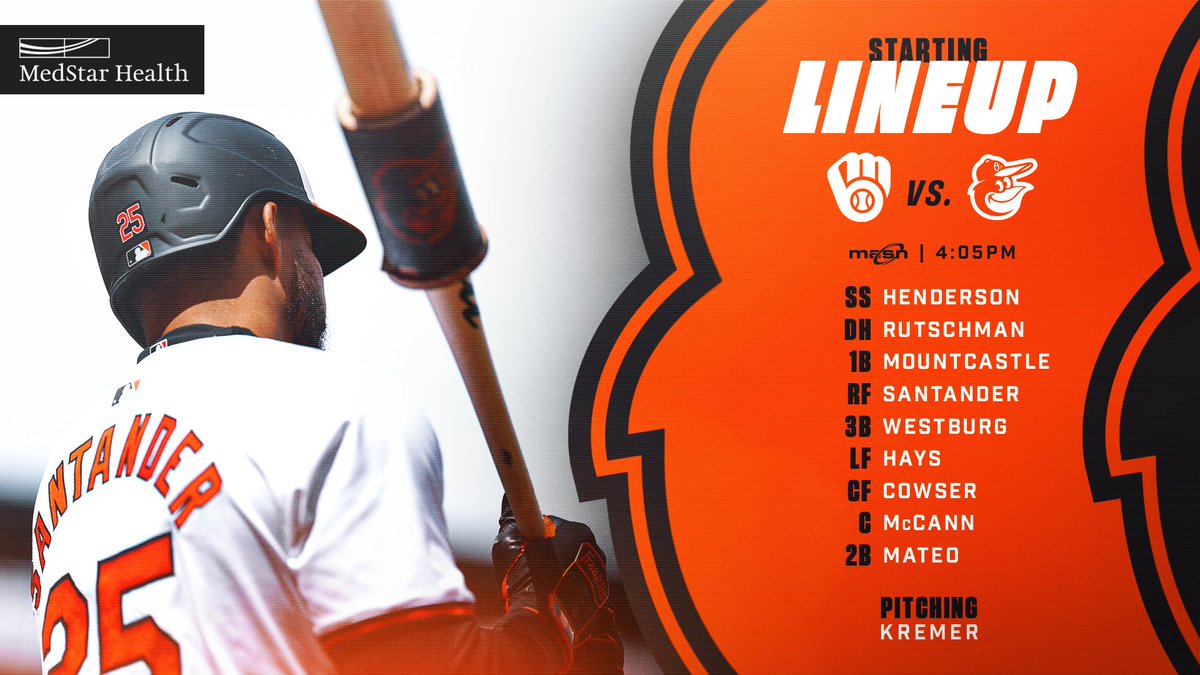 Orioles's tweet photo. How we're lining up for Game 2. https://t.co/4Yh7iRpBCw
