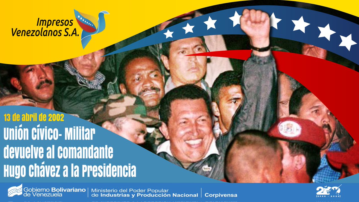 impresosven's tweet photo. ¡Todo 11 tiene su 13! 

Y aquí estamos, 22 años después, garantizando en unión cívico - militar la defensa de la democracia, nuestra Patria y la Revolución Bolivariana. 🚩

¡Seguimos siendo protagonistas de la historia!✊🏼
#Todo11TieneSu13 https://t.co/DJdXsA98Rz