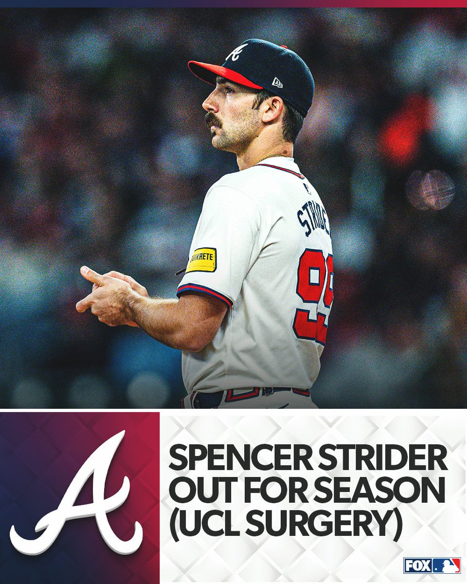 MLBONFOX's tweet photo. Spencer Strider underwent UCL surgery and will miss the rest of the season, via multiple reports. https://t.co/nblBxtOaJ1
