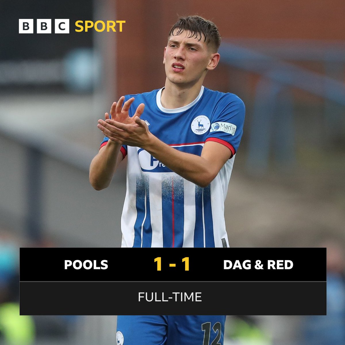 Hartlepool United's final home game of the season ends in a draw 🤝 HT: 🔵 Pools 1-1 Dag & Red 🔴 🎙️ bbc.in/49AoJld #Pools | #HUFC | #BBCFootball