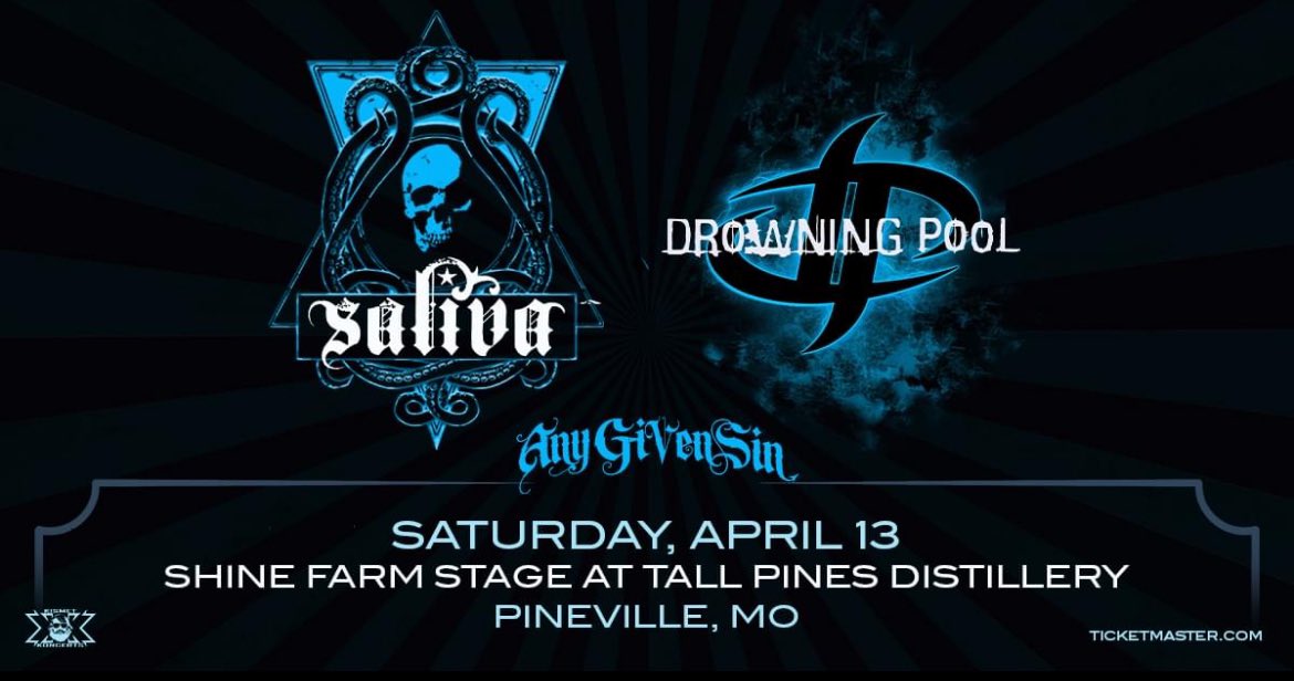 Tall Pines Distillery MO ‼️ We are so stoked to be the 1st band to break in the brand new stage at the amphitheater and who better to do it with than our brothers Drowning Pool and Saliva #AnyGivenSin #Tall #Pines #Distillery #Tour #Amphitheater #New #Stage #Cheers #Tonight