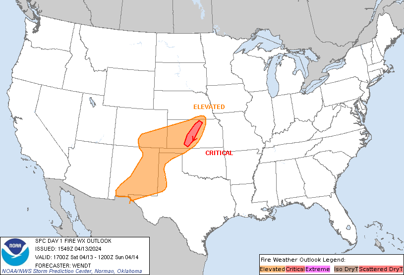 D1 #SPC #FireWX outlook
#Critical #Fire Risk in Central #Kansas state esp the city of #GreatBendKS
#Wxtwitter #KSwx