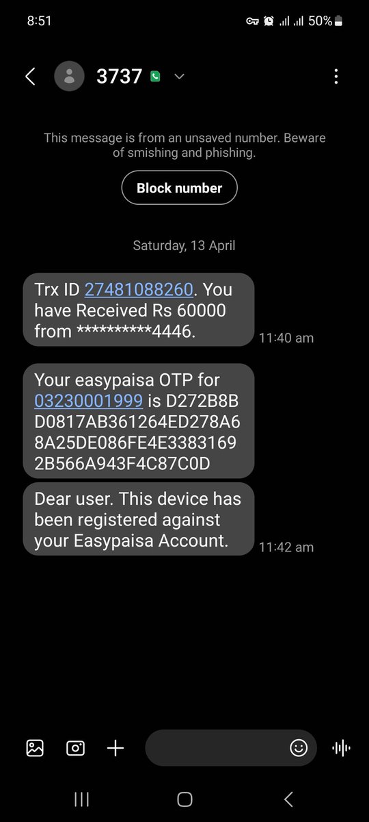 Anyone can easily commit fraud using @easypaisa now. I sold my mobile to someone in morning who pretended to sent me 60,000 using @easypaisa , man entered a different account number and then entered my mobile number. Then I received this message from @easypaisa that I had