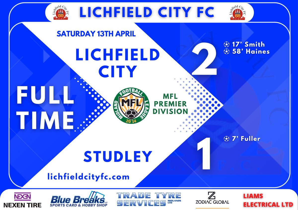 lichfieldcityfc's tweet photo. Full Time 2-1
We finish our league campaign with a home win thanks to goals from Smith &amp; Haines. 
Well done all on a great season which isn’t over yet with two semi’s and a playoff to come.
Thanks for your support again (234) &amp; we’ll see you on the 27th for the Playoff Semifinal https://t.co/hV9m4E8MkT