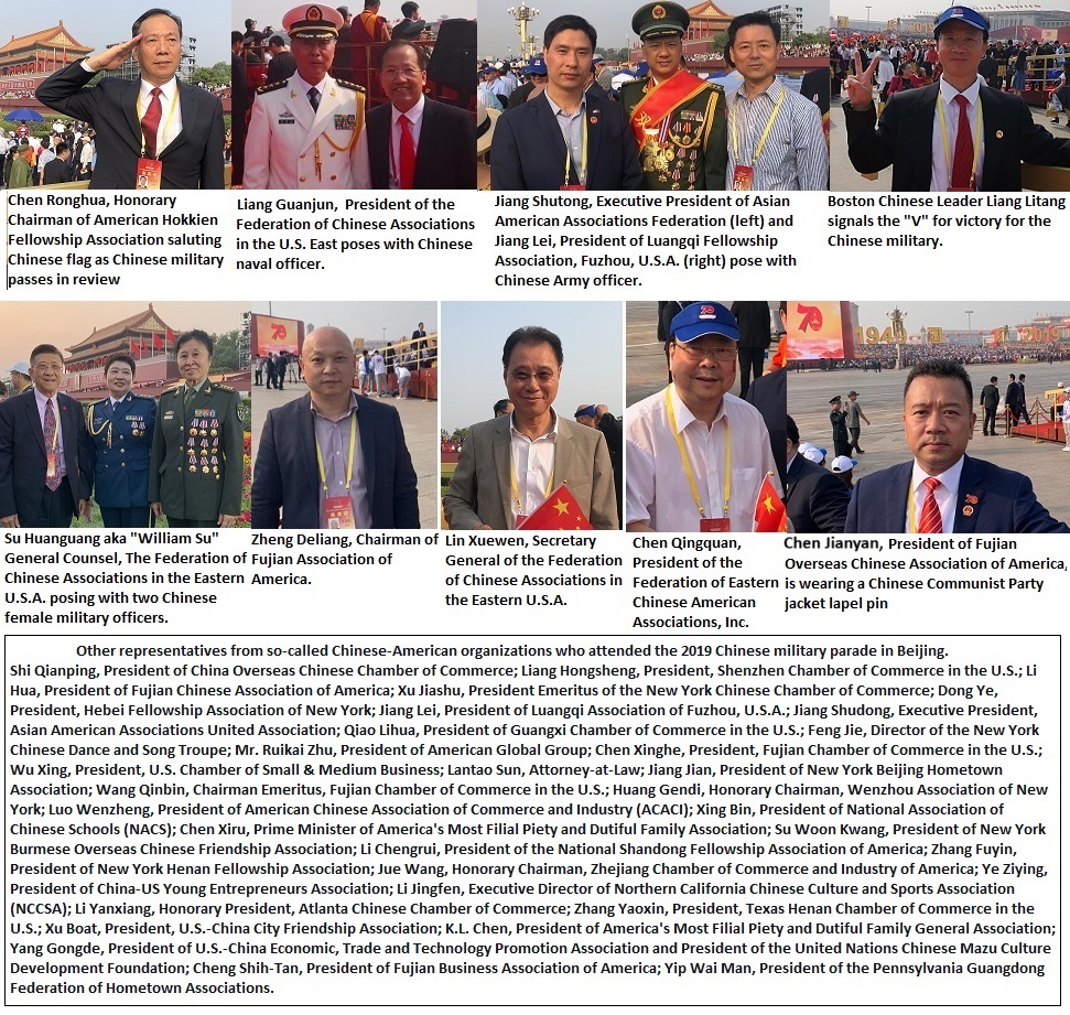 The image below can give you an idea of the extent of the pro-Chinese Communist Party Fifth Column problem in the U.S. It's a list of just the leaders of some pro-CCP Chinese-American groups, who were invited to Beijing for the 70th Anniversary of the founding of Communist China.