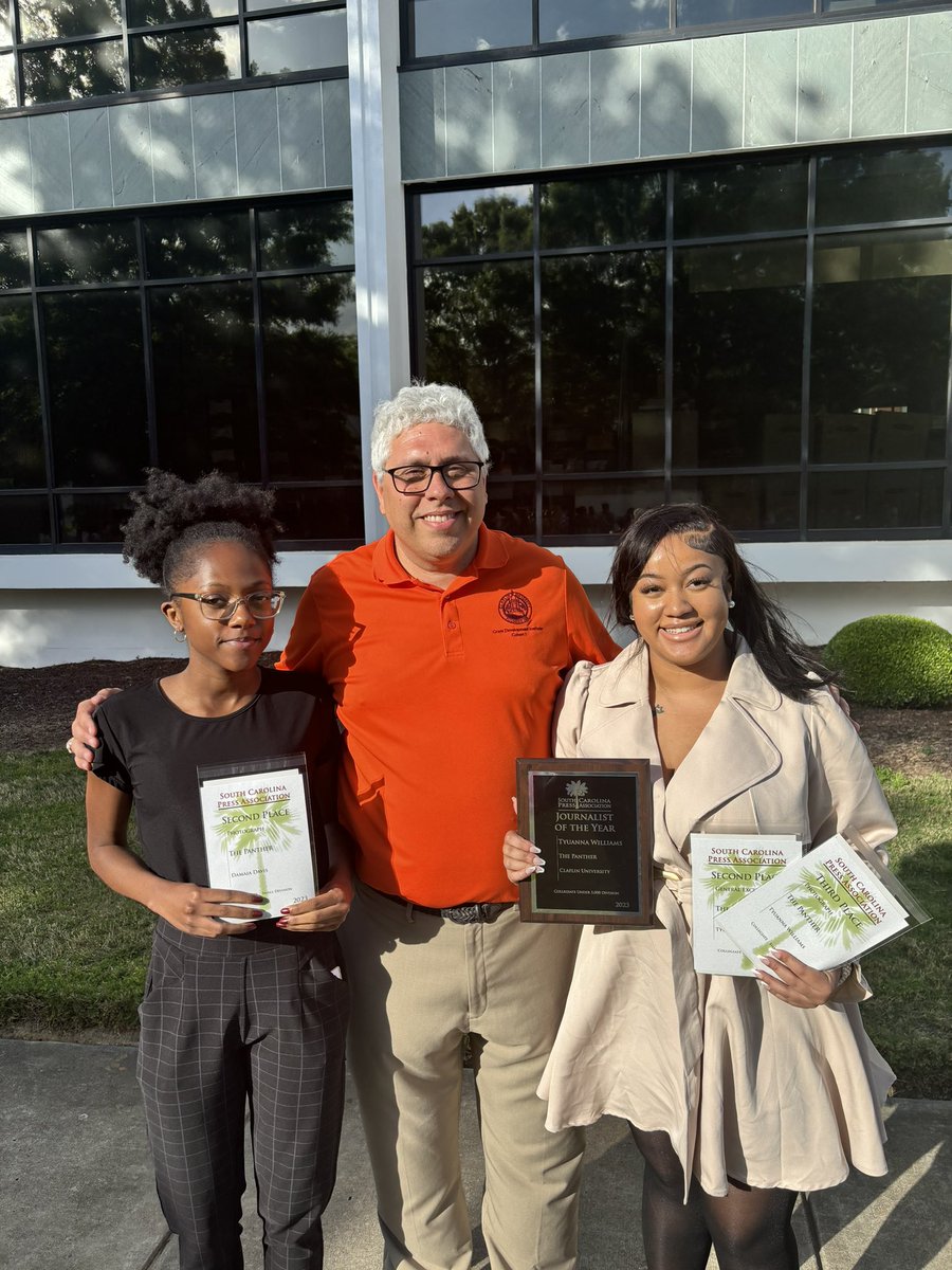 ClaflinComm's tweet photo. Two students come from SC Press Association with awards! Congratulations Ty Williams for being the journalist of the year! #cbash24 #claflinuniversity https://t.co/uH7kcB1XOu