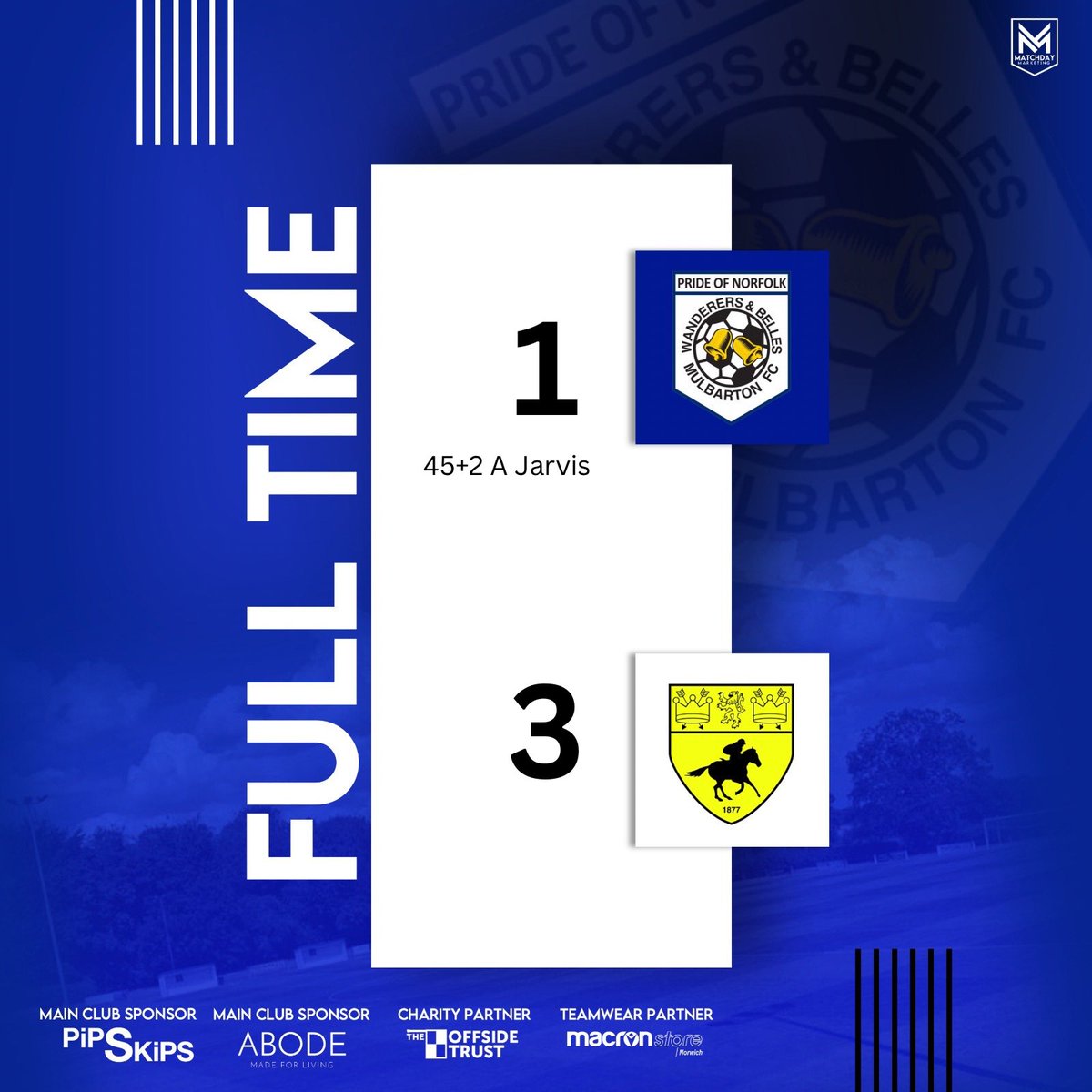 Final whistle blows. Damage done in a frantic 6 first half minutes. The lads battled throughout and created several opportunities but not to be today. Our final game of the season has us travel to @SohamTownRanger next Saturday.