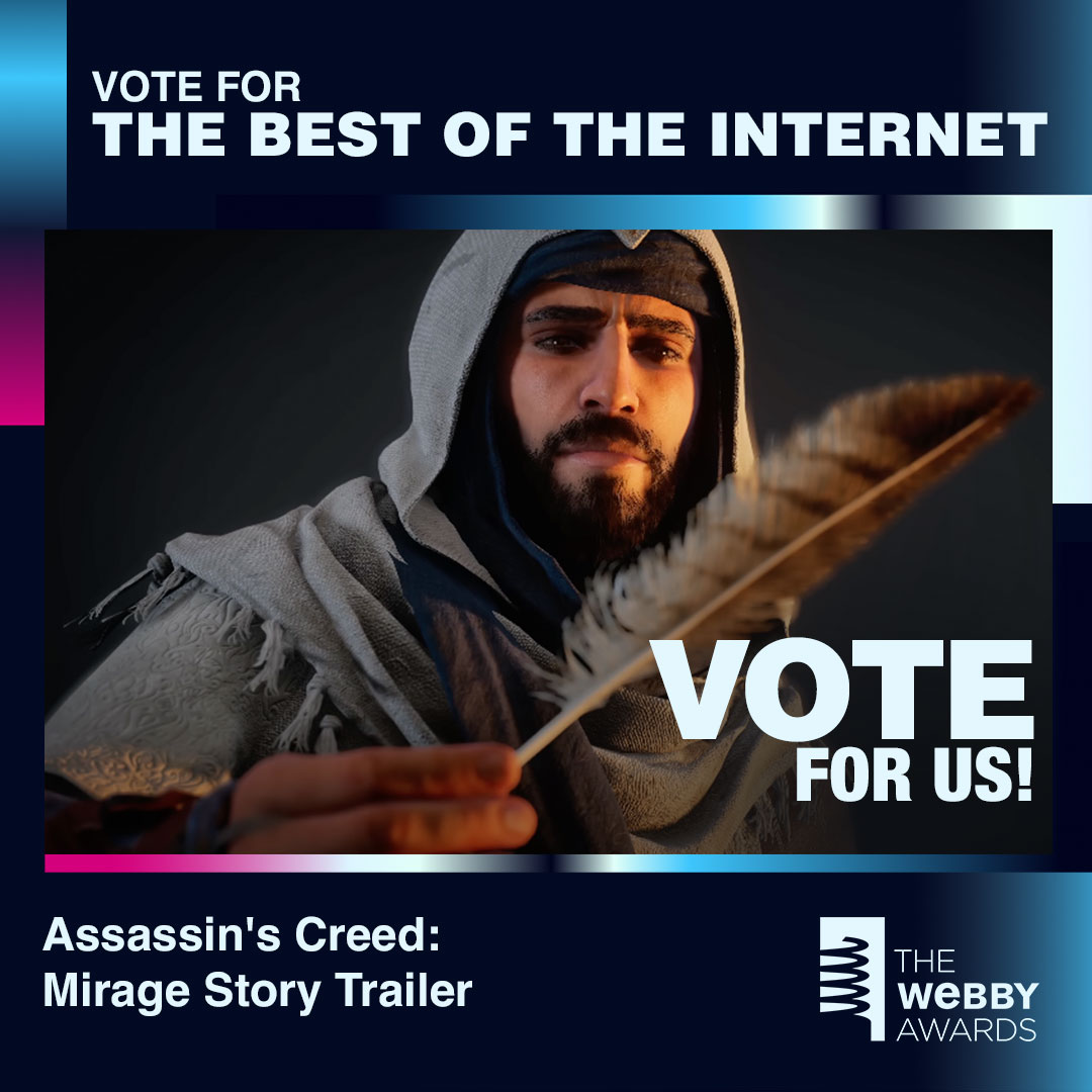 Our trailer for Assassin's Creed Mirage has been nominated at @thewebbyawards! Help us win 'Best of the Internet' in the game trailer category by voting before April 18th. #WEBBYS Vote now! ubi.li/euXlA