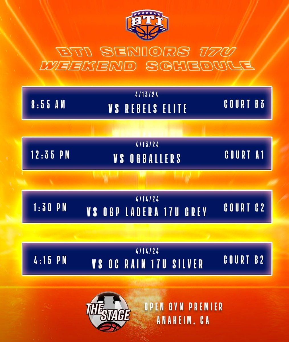 BTI Seniors have a talented roster of D1, D2 and D3 bound unsigned 2024’s. They kick off the season at the Stage in Anaheim, Ca.
