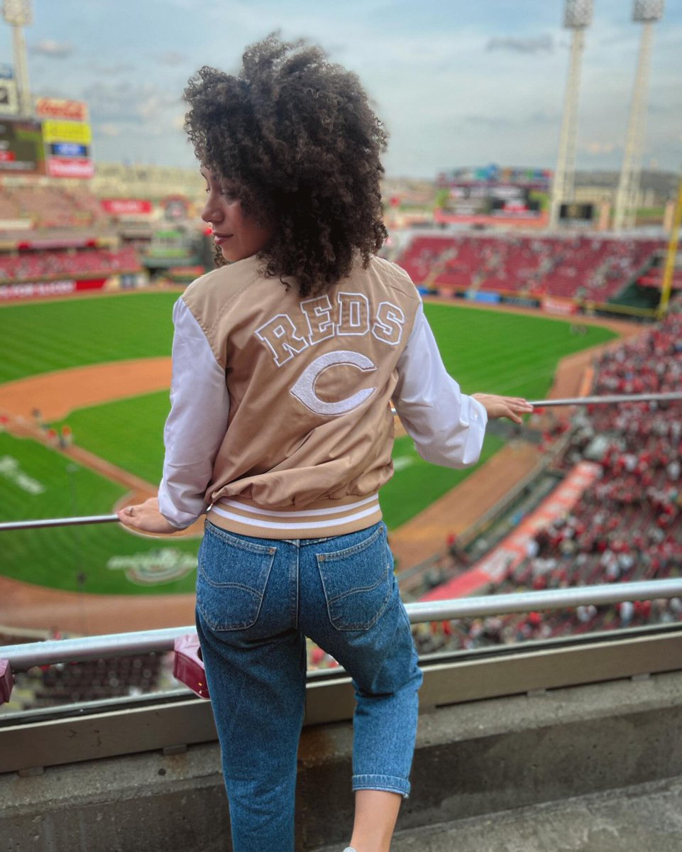 Hit SAVE for @reds game day style inspo brought to you by @mariahcarleyy/IG! ⚾️❤️ #WEARonYOU Find our @reds Tonal Bomber Jacket in-store at the Reds Team Shop.