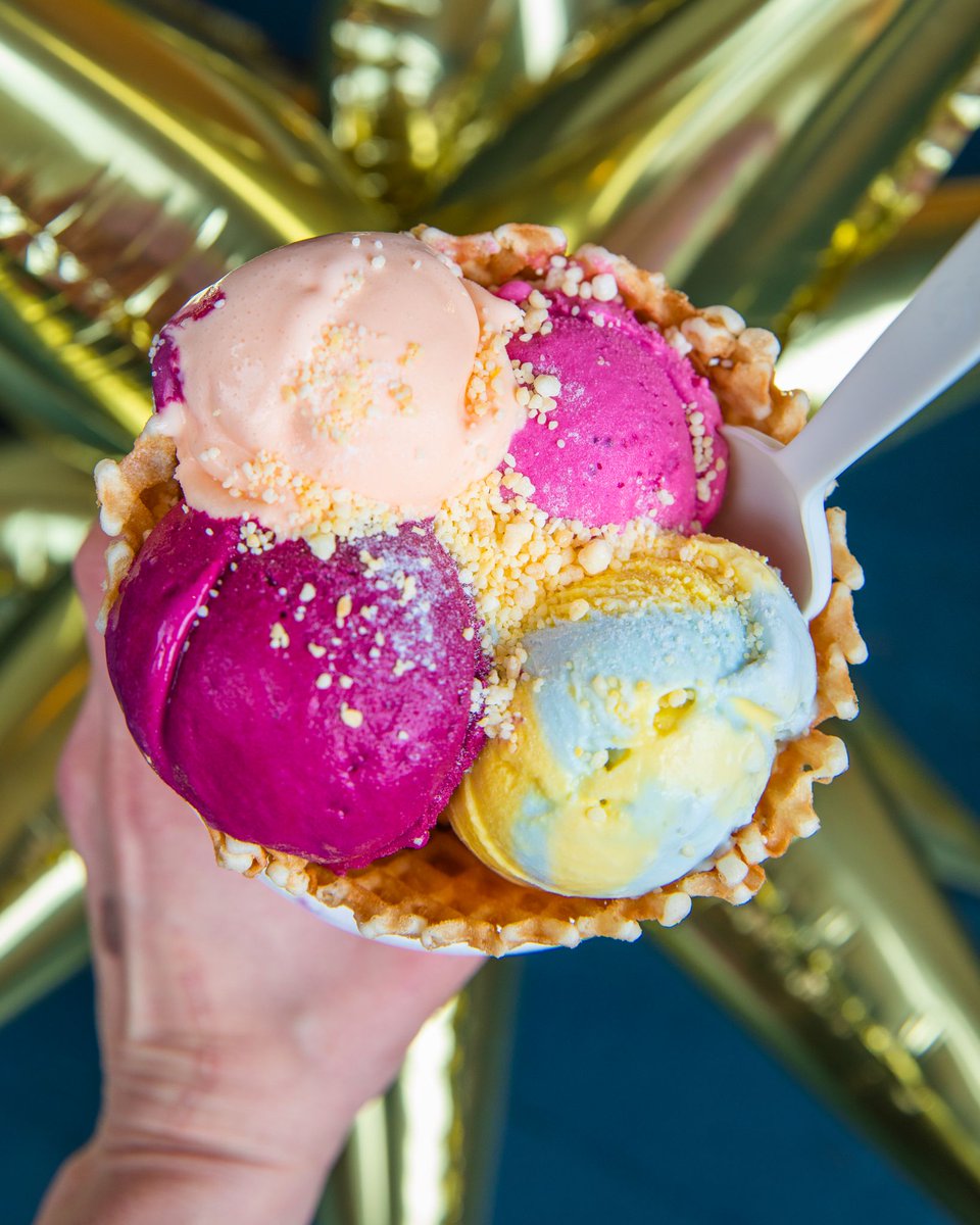 Our Punk Stargonaut ice creams are like paint colors — mix them together and you get totally new shades of flavor. Next time you’re near a shop, stop in and ask for the Punk Stargonaut Study. A half scoop of each flavor, topped with popping, crackly Space Dust.