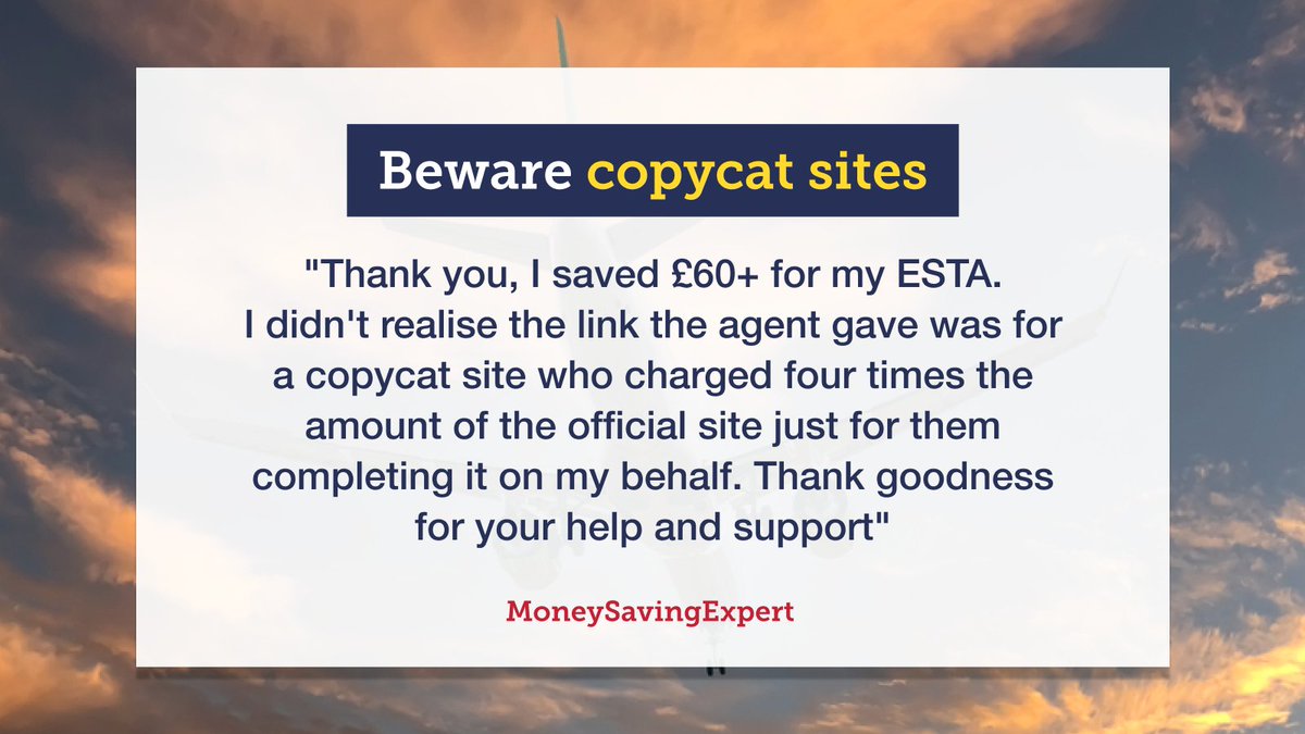 From driving licences to ESTAs, copycats mimic official sites and charge you for doing absolutely nowt! MoneySaver Sarah was sent one by an agent, but fortunately had their wits about them. Here are the most common copycat sites to avoid ⬇️ moneysavingexpert.com/family/copycat…