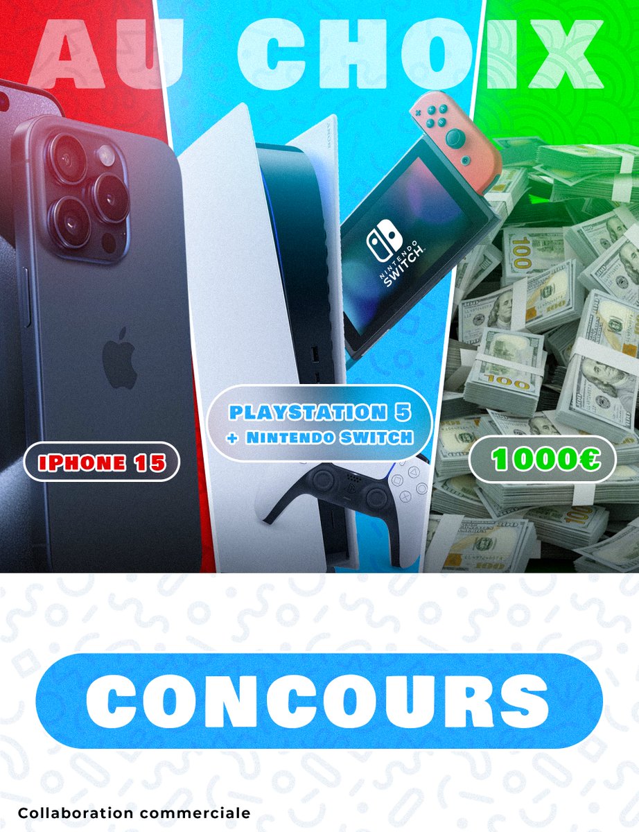 GROS CONCOURS 🎉

Gagne au choix : Un iPhone 15, une PS5 + une Nintendo Switch ou 1000€

Pour participer :
- RT, Like et Follow @MyLovelyPlanet1
- Commente le lot que tu veux

📆 Tirage le 19/04, bonne chance !