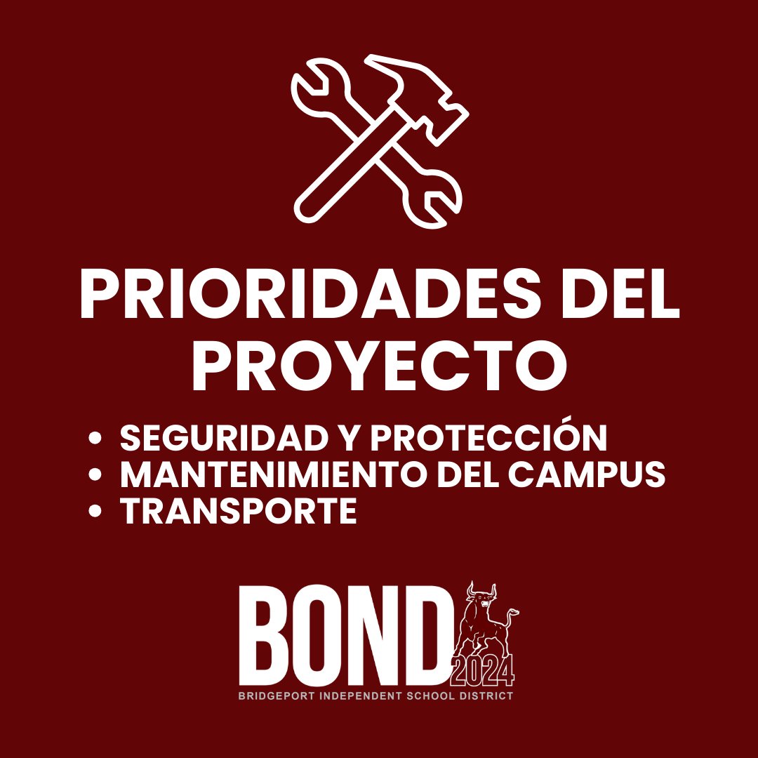 The May proposed bond is intended to address critical facility updates and safety and security projects on Bridgeport ISD campuses. Learn more about the project priorities on our 2024 Bond web page: ow.ly/pZme50Rew0I