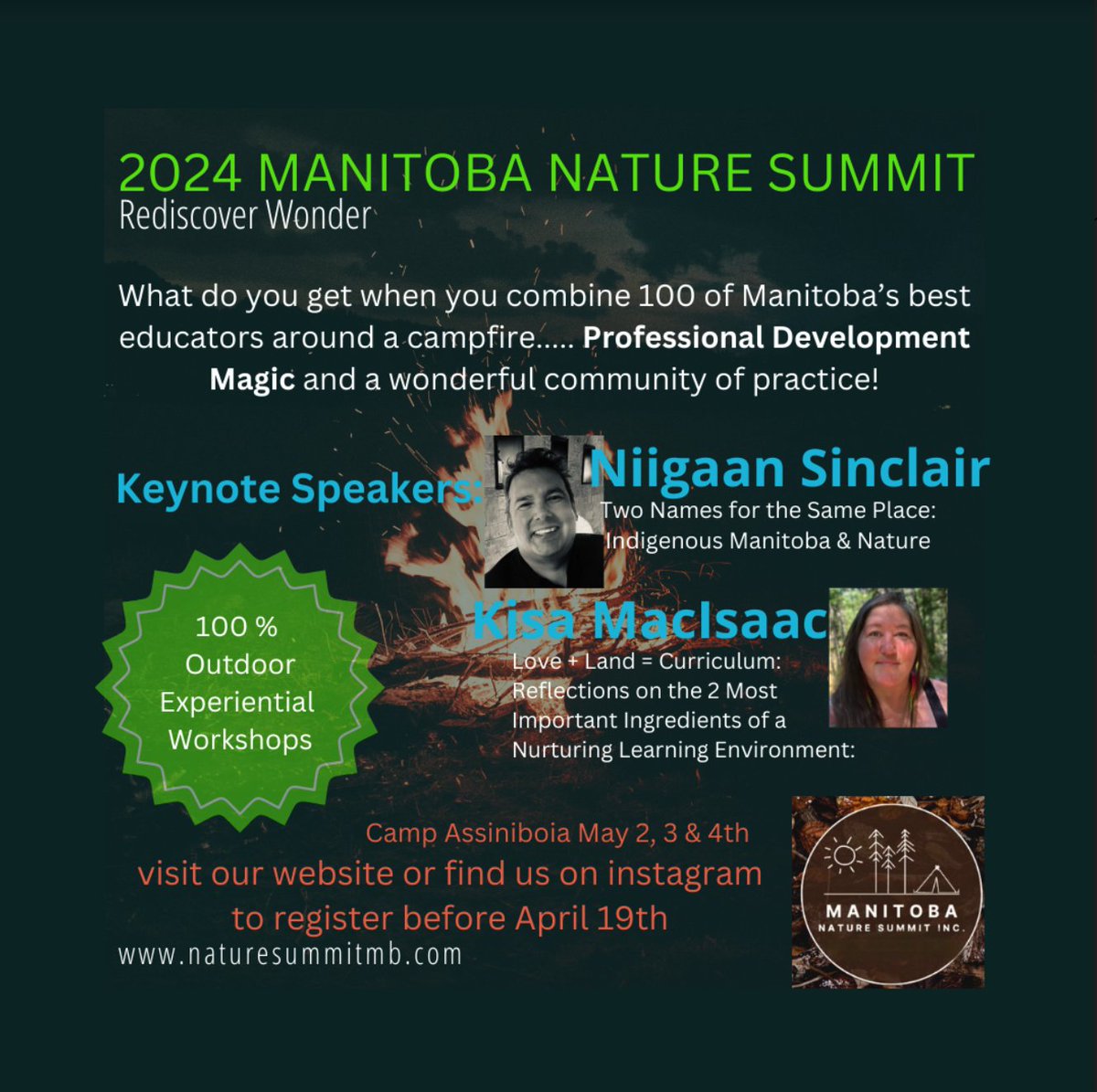 What do you get when you combine 100 of Manitoba's best educators around a campfire? Come find out at the Manitoba Nature Summit, May 2-4 at Camp Assiniboia! Learn more: naturesummitmb.com