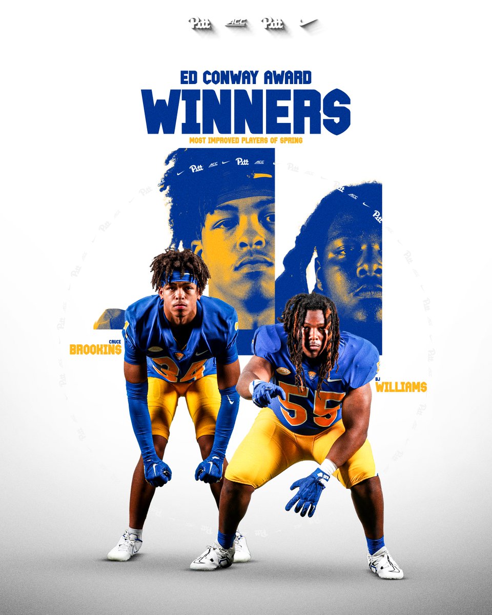 Pitt Football (@pitt_fb) on Twitter photo Pitt's 2024 Ed Conway Award Winners 🏆
Most Improved Players of Spring 📈
DB Cruce Brookins » <a href="/BrookinsCruce/">Cruce Brookins</a>
OL BJ Williams » <a href="/CeoBrianJr/">Bj Williams</a>
#H2P ✍️ bit.ly/PittConway24 Pitt's 2024 Ed Conway Award Winners 🏆
Most Improved Players of Spring 📈
DB Cruce Brookins » <a href="/BrookinsCruce/">Cruce Brookins</a>
OL BJ Williams » <a href="/CeoBrianJr/">Bj Williams</a>
#H2P ✍️ bit.ly/PittConway24