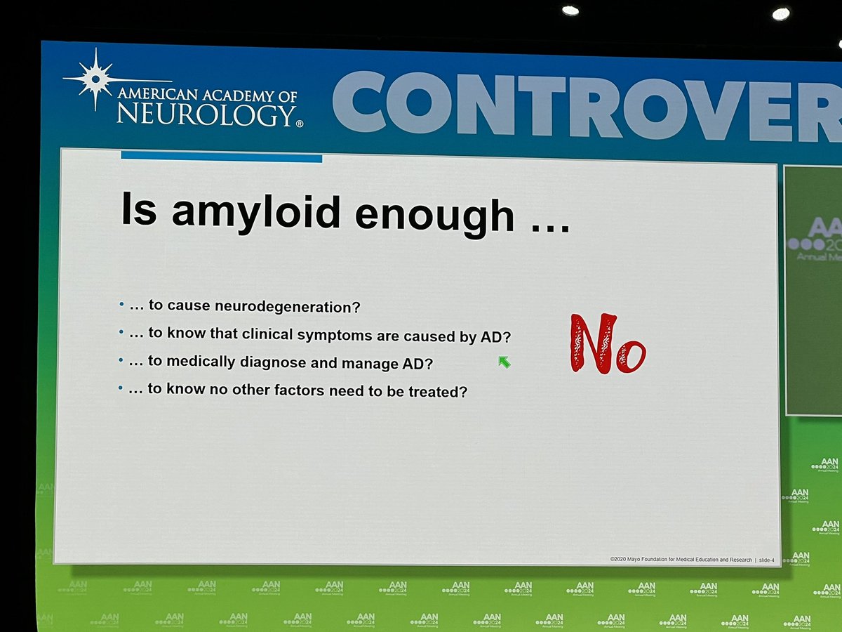 AD: is amyloid enough? A succinct and definitive slide for the second controversy by Dr. David Jones. #AANAM