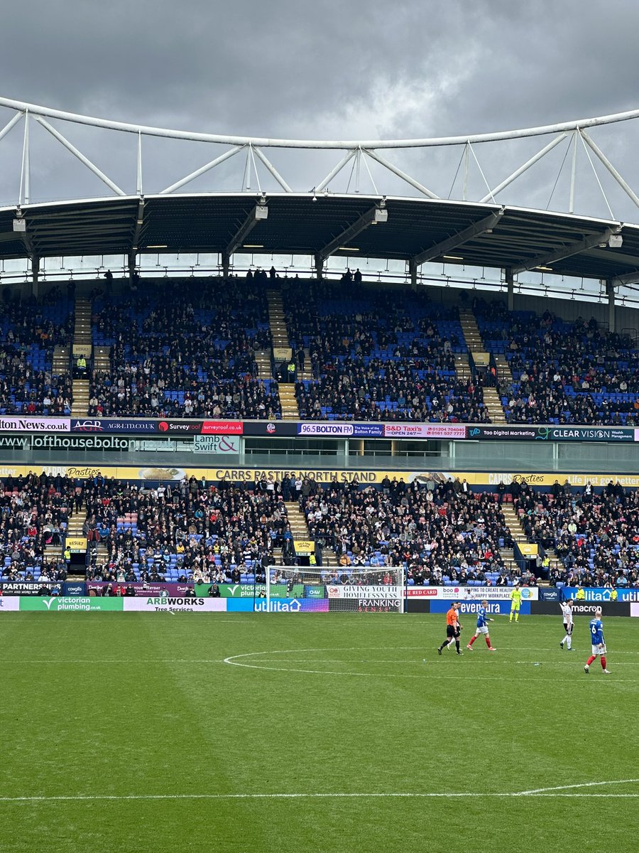 Biggest game of the Bolton season and empty seats everywhere. Tough to see at such a historically big club. Wanted more from them atmosphere wise but lovely stadium.