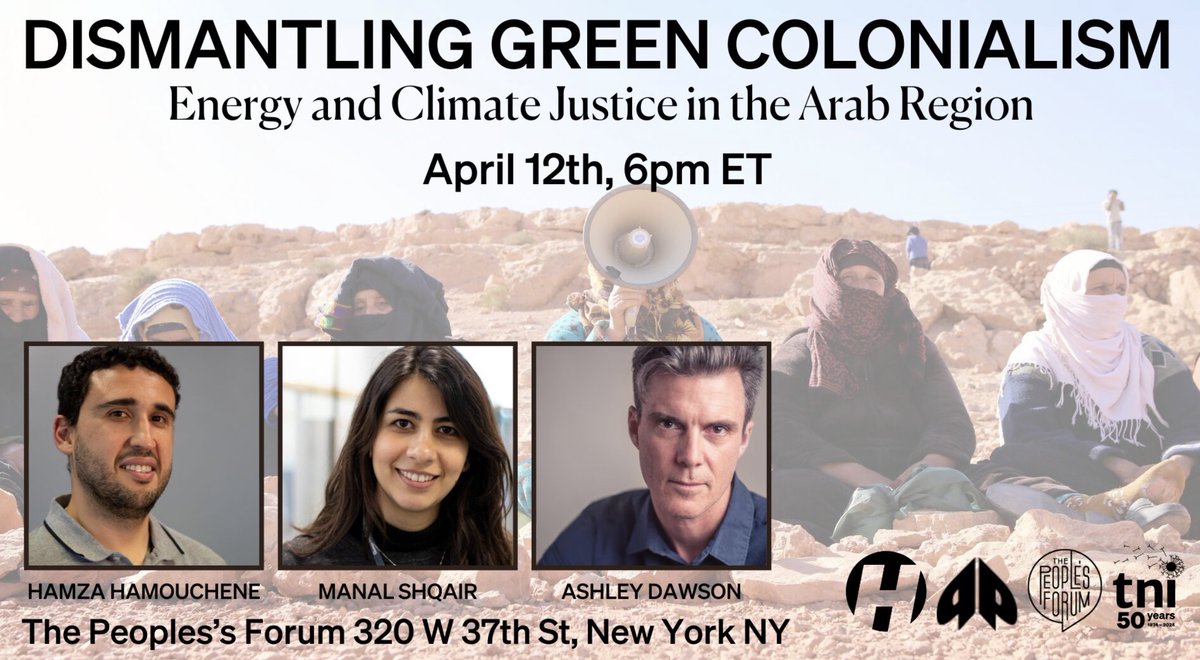 Here's video of the powerful panel yesterday evening on dismantling green colonialism with @BenToumert & @shqair_manal @PeoplesForumNYC @haymarketbooks @PlutoPress youtube.com/watch?v=7sUZY0…