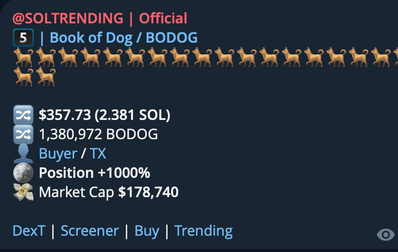 bookofdogtoken's tweet photo. Trending #5 ON SOL TRENDING right now. https://t.co/cUoM1WCZSh