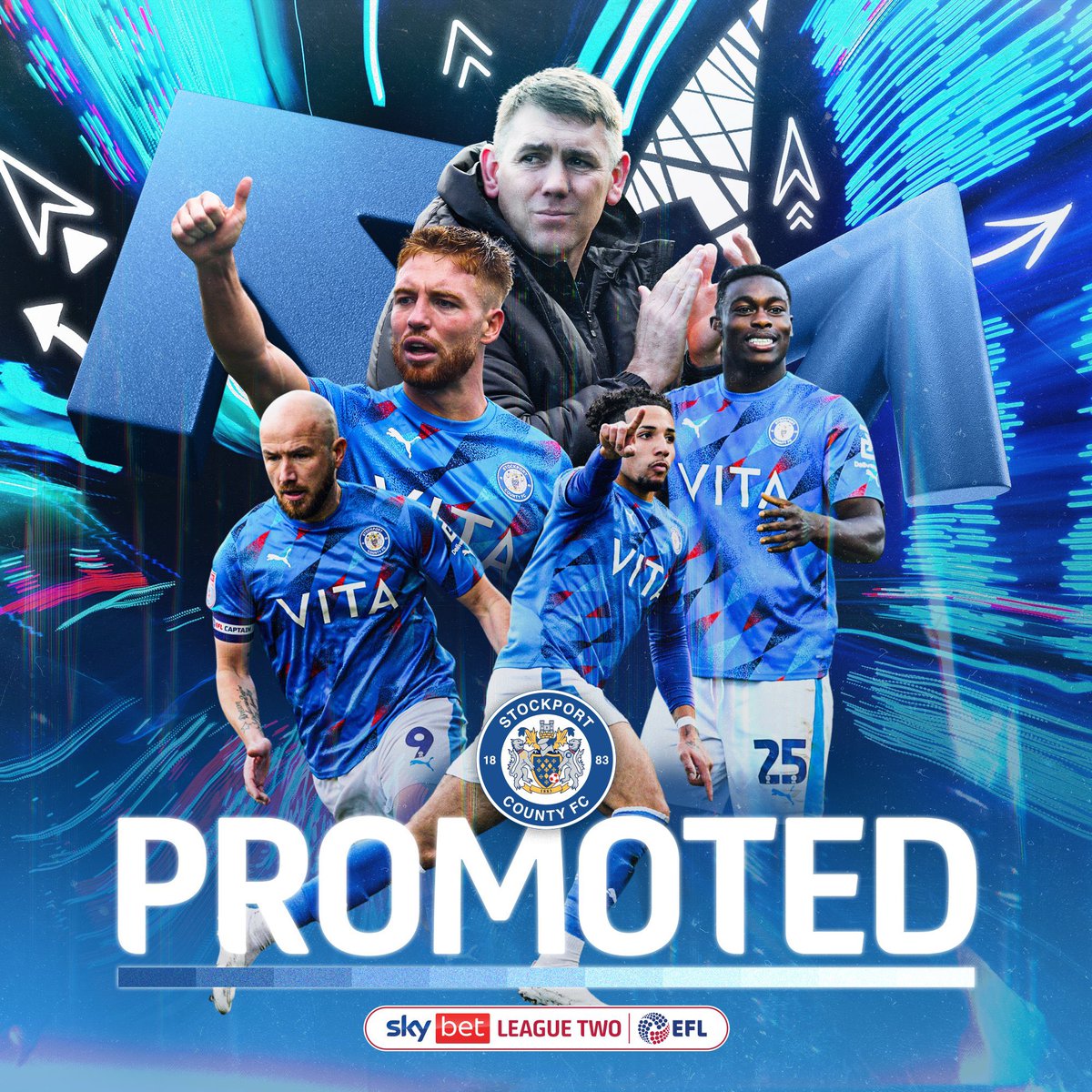 TodoFL's tweet photo. 🔵‼️ REGRESAN 14 AÑOS DESPUÉS 

#StockportCounty asciende a League One tras una larga espera y un crecimiento meteórico en las últimas temporadas. Los de Dave Challinor, que el curso pasado perdieron en la final de Wembley, confirman el objetivo con mucha autoridad. 

#LeagueTwo https://t.co/Ykfvm2kDAT