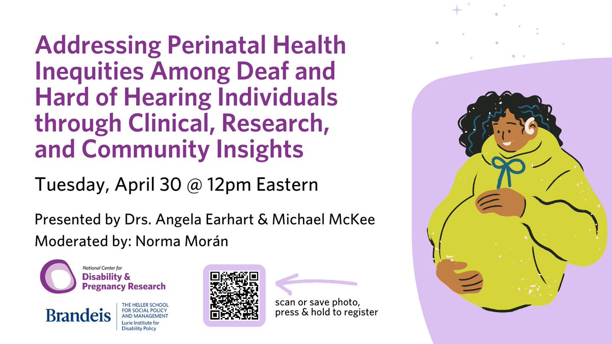 Join us for a conversation on April 30 at 12pm Eastern w Drs. @deafmd1 and Angela Earhart for a conversation about pregnancy experiences and birth outcome disparities among Deaf and Hard of Hearing people. Moderated by Norma Morán. Registration required: zurl.co/H3ZM