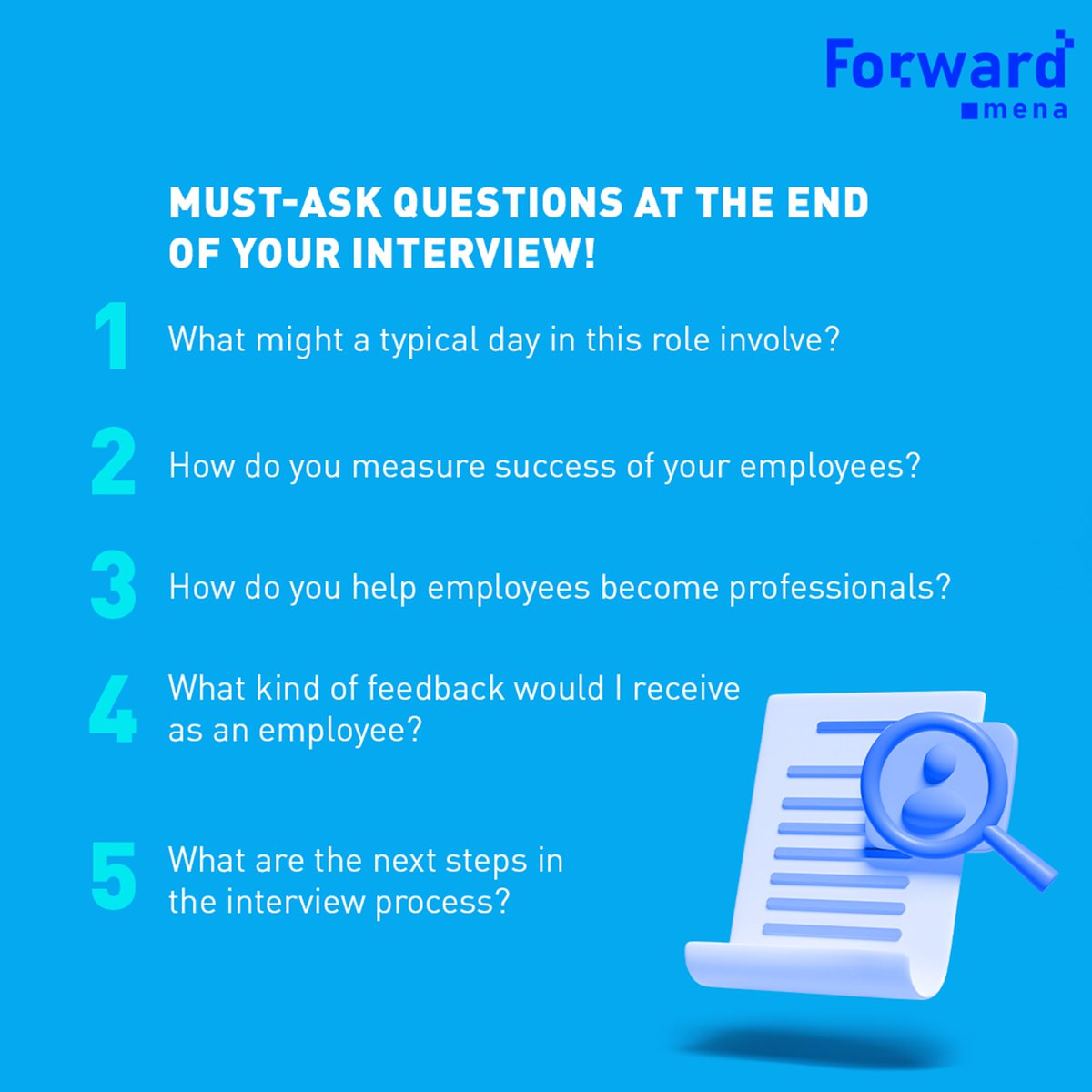 Closing a job interview? Remember to ask these key points before you leave!

#ForwardMena #InterviewTips #JobSeekerAdvice