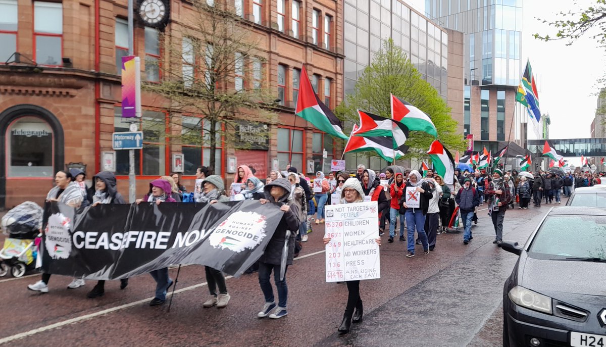 Another great display of solidarity for Palestine in Belfast today. #Cease_fire_In_Gaza_Now #StopTheGenocideInGaza #FreePalesine