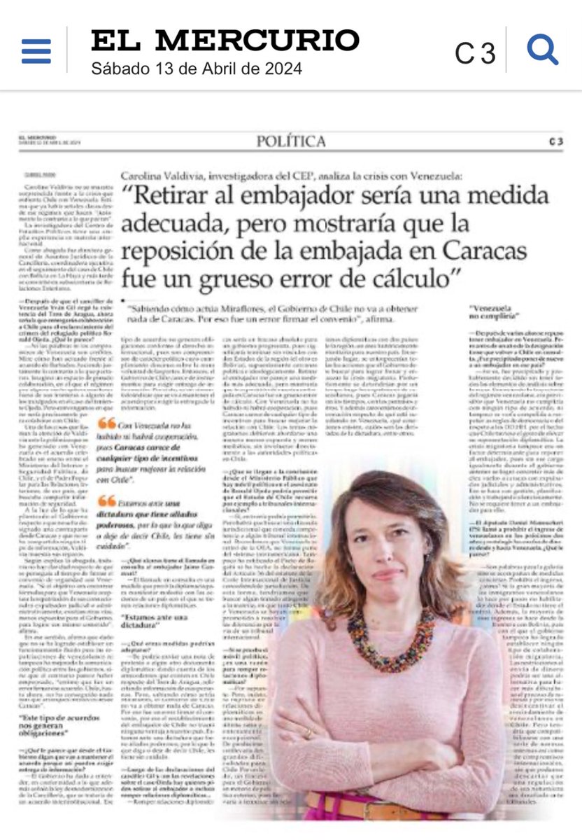 Clarificadora la entrevista de ex ministra @carovaldiviat. El @GobiernodeChile no va a obtener nada de Venezuela y fue un error firmar un convenio (hay otros caminos), con una dictadura que le da lo mismo todo salvo sus propósitos