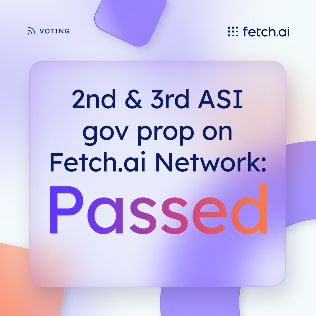The community has spoken! 👀

The 2nd &amp; 3rd proposals for the <a href="/ASI_Alliance/">Artificial Superintelligence Alliance</a> merger have passed with a 99% "Yes" vote and a 76%+ turnout 🗳️

These historical votes now lay the path forward for <a href="/SingularityNET/">SingularityNET</a>'s token, and <a href="/oceanprotocol/">Ocean Protocol</a>'s token to be merged into $ASI ⚡