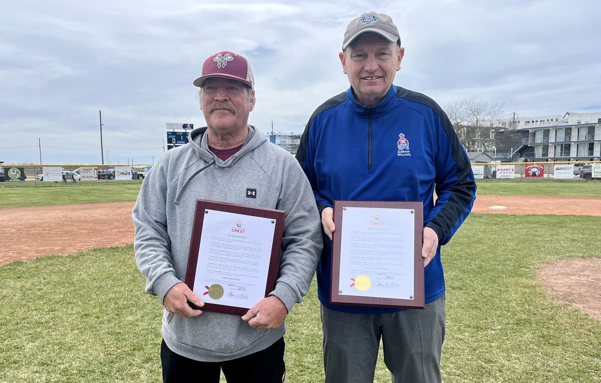 The Greater Wildwood Little League honored two of its longtime volunteers at today’s opening ceremonies — coach/field director Gary Hans and umpire/coach Gary Robinson. The GWLL does not exist without these two, who’ve been involved for almost 60 years combined.