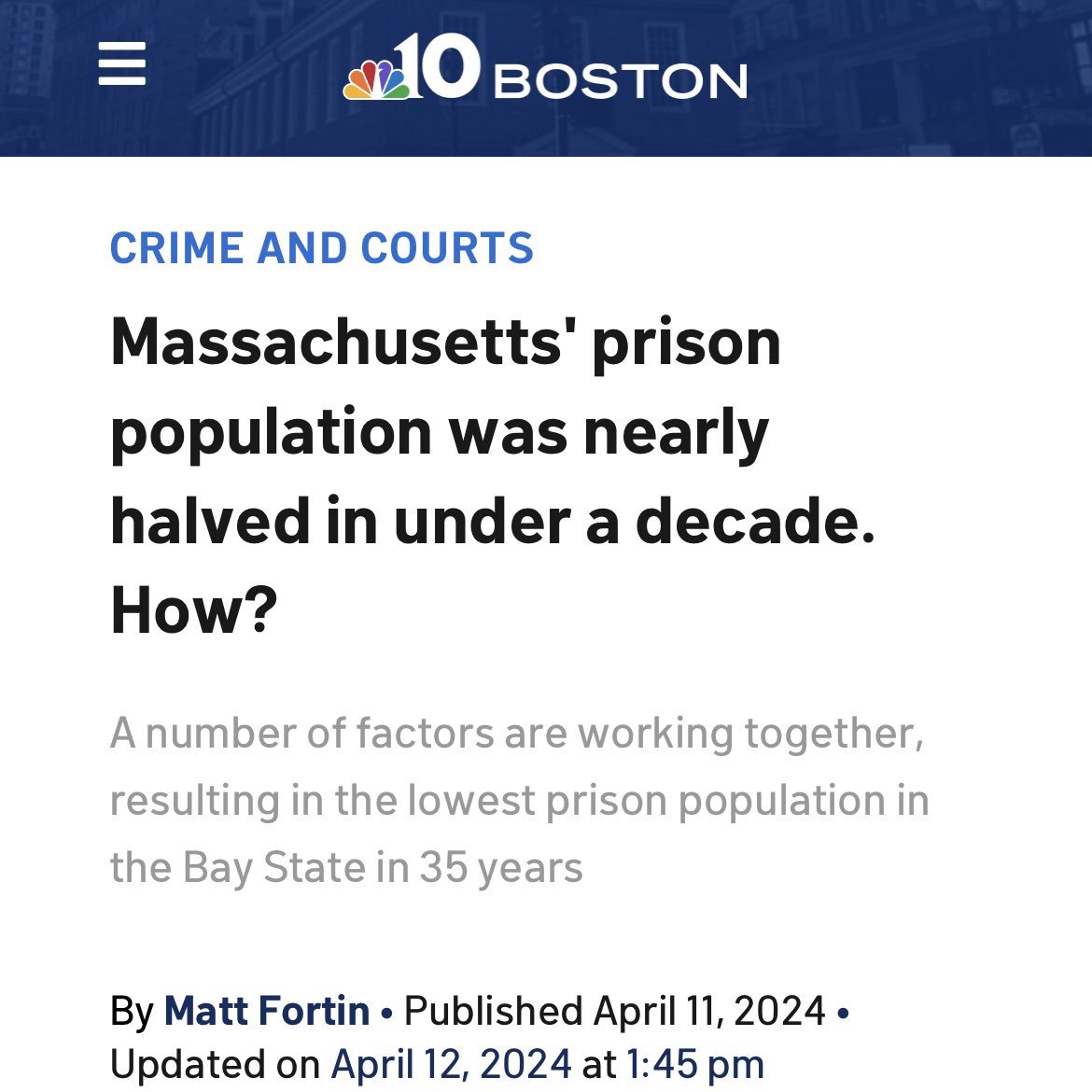 Massachusetts now has the lowest incarcerated population in the US & crime is down. People are less likely to reoffend when they are provided services like treatment & education. 20% of people who didn't receive those services re-offended, versus 7.8% rate for those who did.