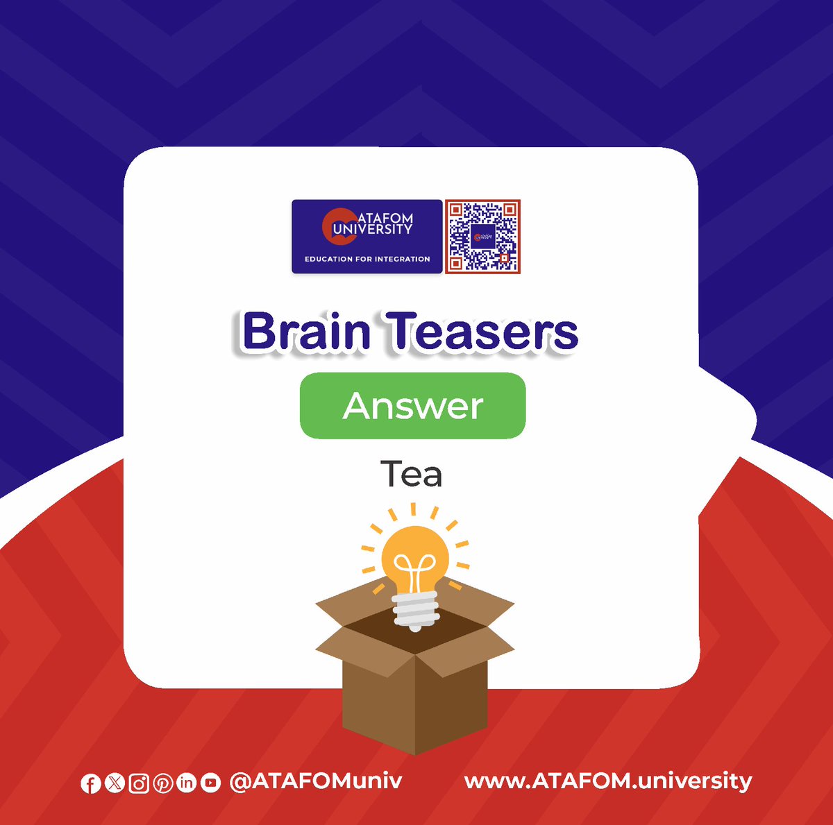 Exercise your mind with our latest brain teaser challenge!
Can you solve it? 
Test your wits and sharpen your cognitive skills with ATAFOM University. 

#BrainTeaser #MindChallenge #PuzzleFun #CriticalThinking #BrainGames #UniversityLife #ATAFOMonlinecampus #Learning #Education…