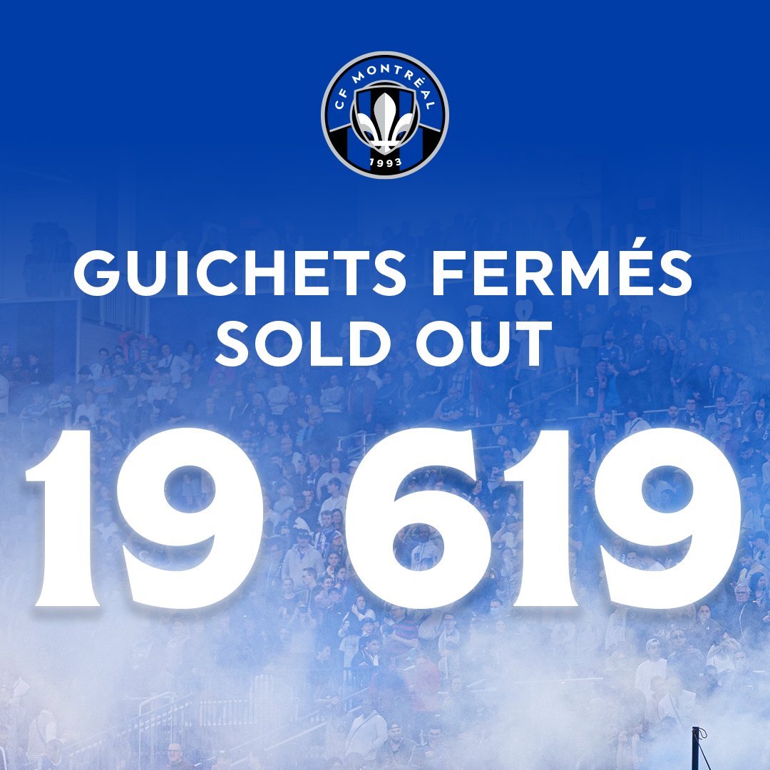 GUICHETS FERMÉS CE SOIR 👊 Merci à nos partisans! Our home opener presented by @airtransat is sold out! Thank you to our fans 💙 Rendez-vous le samedi 20 avril au Stade Saputo pour notre prochain match face à l'@OrlandoCitySC >>> cfm.tl/BilletsORLTW #CFMTL