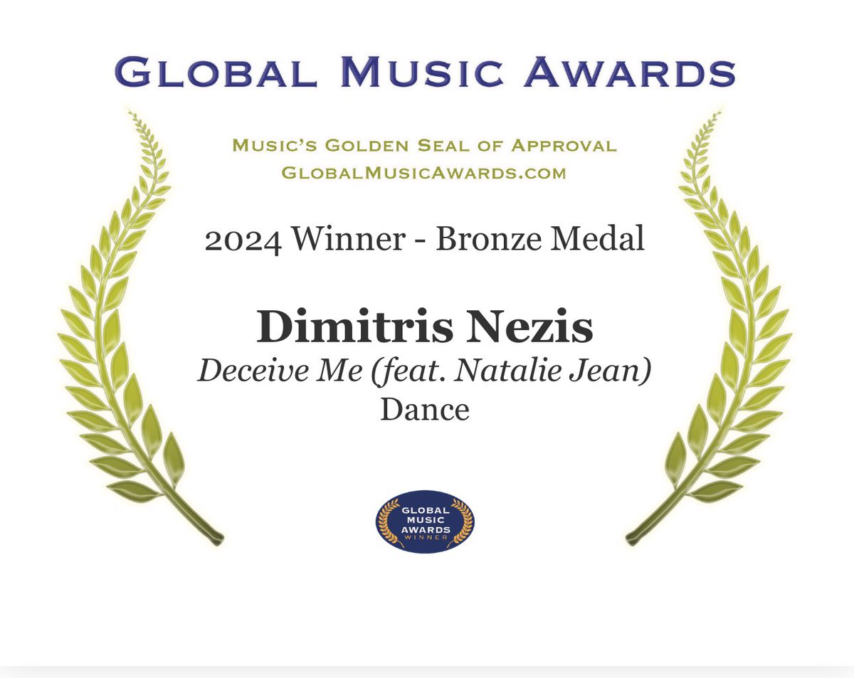 I've been so busy...haven't posted much in a while🤦🏾‍♀️...lot of posts today 😬 News!! Deceive Me - Dimitris Nezis featuring Natalie Jean WON a bronze medal in the Global Music Awards!! #music #musicawards @dimitrisnezis