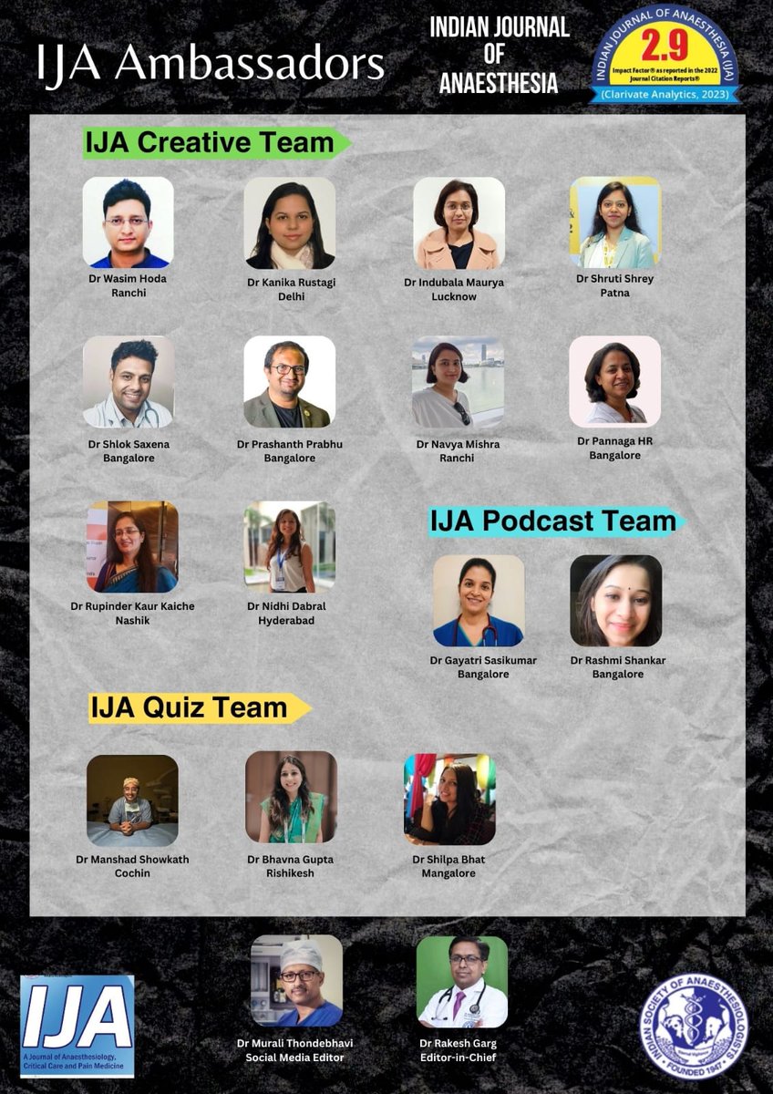 Grateful to be part of such a wonderful team headed by @DrRakeshGarg8 for @IJA_web Listen to IJA podcasts here: bit.ly/3Ur6JWp @ShlokSaxena_ @ManshadShowkat1 @shilpabhat04 @DrGayatriSkumar @Indubalamaurya