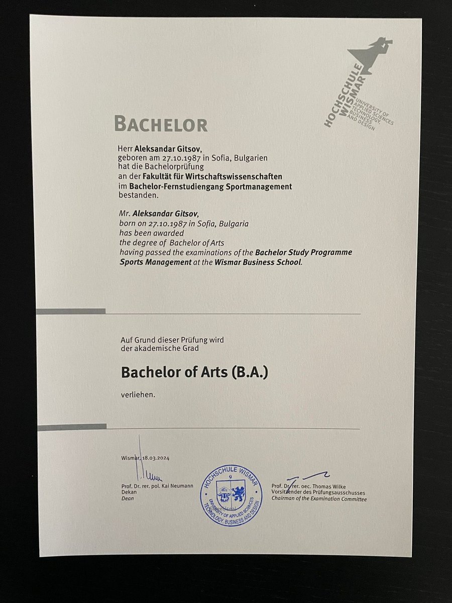 It took longer then I planned…but after 2 kids, couple of study breaks and lots of football games I finally got my university degree!

Thank you @HSWismarPresse for making it possible!